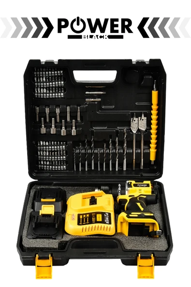 POWER BLACK XR Lİ-ON 21 V 1500 AH ÇİFT AKÜLÜ DARBELİ KÖMÜRSÜZ 82 PARÇA UÇ SETİ HEDİYELİ  10 MM - Resim 2