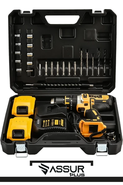 ASSUR PLUS Darbeli Matkap 58vf 5ah Sjs Çift Metal Şanzuman Çift Akülü Şarjlı Darbeli Matkap 24 Parça Set - Resim 4