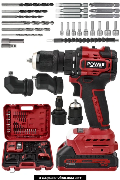 POWER BLACK 21 v ve çok foksiyonlu 4 başlıklı bits uç girişli matkap ürün görseli 1