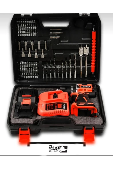 POWER BLACK KÖMÜRÜSZ DARBELİ KIRMIZI 82 PARÇA HEDİYELİ ÇİFT AKÜLÜ ÇELİK KAFA - Resim 2