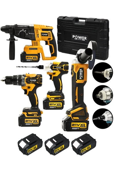 POWER BLACK Profesyonel Brushless 4'lü Set 2-26 Şarjlı Hilti-şarjlı Taşlama-13mm Şarjlı Darbeli Matkap ürün görseli 1