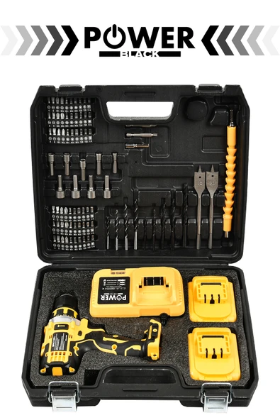POWER BLACK 12v 2.0ah Şarjlı Matkap Metal Şanzıman Bakır Sargılı Çift Akülü 84 Parça Set Powerblack - Resim 2