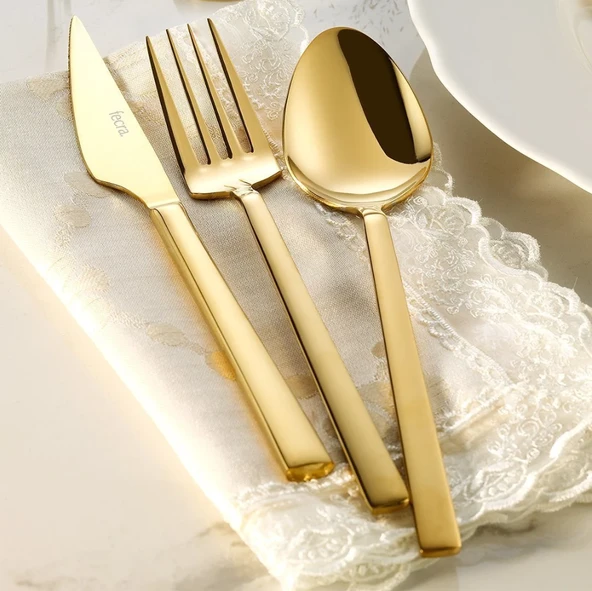 Fecra Doğa 36 Parça Gold Çatal Kaşık Bıçak Takımı - Resim 3