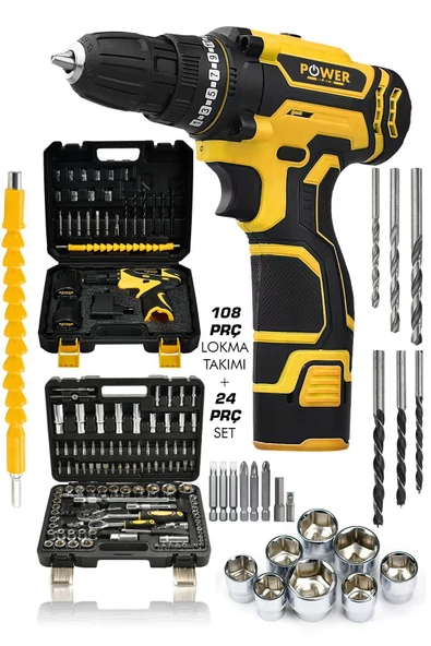 POWER BLACK Korumalı Çelik Şanzuman2akülü Matkap 132 Pcs Crv Çeliği Profesyonel Parlak Lokma Takımı Hediyeli ürün görseli 1