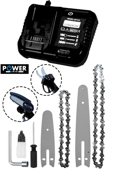 POWER BLACK 2 Li Set 58 Vf 5 Ah Çift Akülü Çelik Şanzıman Şarjlı Dal Budama &Testeresi SİYAH - Resim 2