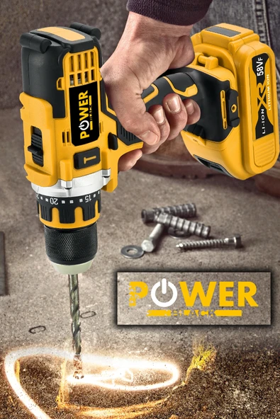 POWER BLACK POWEBLACK PRO Germany Technology 58Vf 5Ah Çelik Mandren Çift Akülü Vidalama Şarjlı Matkap Seti - Resim 4