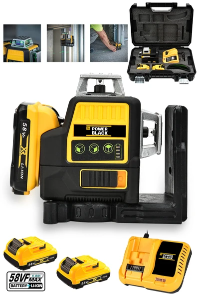 POWER BLACK 360° 12 Köşe Otomatik Hizalamalı Lazer Metre Hizalama Yeşil Çizgili Lazer Hizalama ürün görseli 1