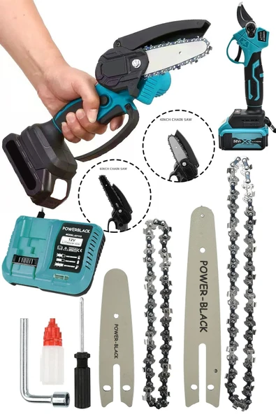 POWER BLACK Germany 2 Li Set 58 Vf 5 Ah Çift Akülü Çelik Şanzıman Şarjlı Dal Budama & Testeresi - Resim 2