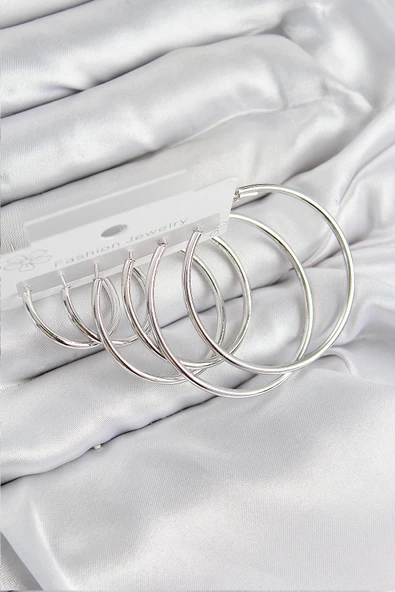Pirinç Halka Model Gümüş Renk Kadın Set Küpe - TJ-BKP11040 ürün görseli 1
