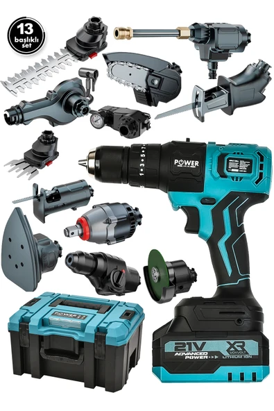 POWER BLACK 13 Başlıklı Süper Set Darbeli Matkap Testere Tilki Kuyruğu Taşlama Somun Sökme Havalı Pompa ürün görseli 1