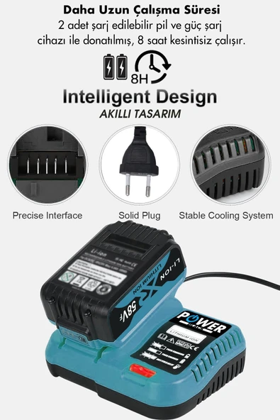 POWER BLACK GERMANYPROFESYONEL 2Akülü3LÜ SET Şarjlı Dal Ağaç Kesme Testere + Bağ Budama Makası + Akülü Vidalama - Resim 2