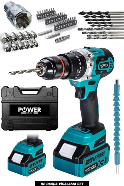 POWER BLACK Darbeli Fırçasız Motor Çift Akülü Vidalama Çelik Şanzıman Ultra Güçlü Şarjlı Matkap. ürün görseli 1