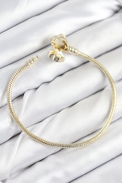 Pirinç Charm Zirkon Taşlı Yonca Model Gold Renk Kadın Bileklik - TJ-BB7805 - Resim 2
