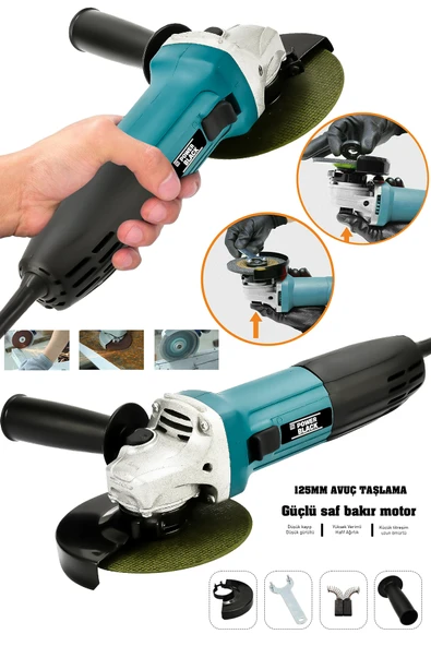 POWER BLACK 550 W 125 Mm Bakır Sargılı Spiral Avuç Içi Kesme Ve Ahşap Metal Kesme Taşlama Makinası ürün görseli 1