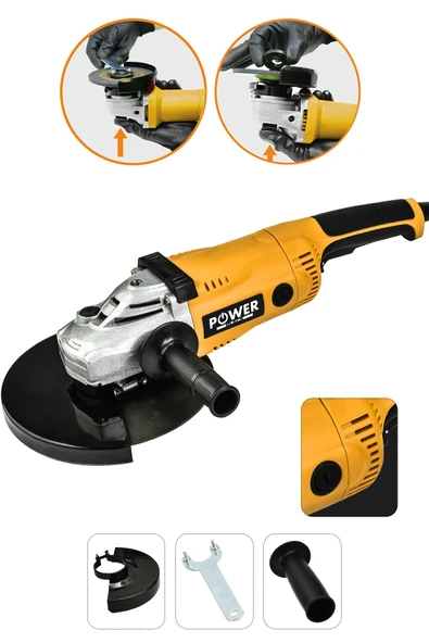 POWER BLACK Ekstra Güçlü Metal Şanzıman 2200 W 230 Mm Büyük Sipiral Taşlama Ve Kesme Makinası SARI ürün görseli 1