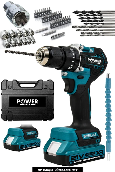 POWER BLACK Kömürsüz (FIRÇASIZ) Darbeli Şarjlı Matkap Seti 82 Parça ürün görseli 1