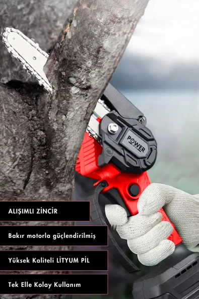 POWER BLACK Germany Çelik Şanzuman Akülü Dal Kesme Budama Testere Bıçkı Makinesi 17 Cm Ve 12 Cm Set Extra Güçlü - Resim 2