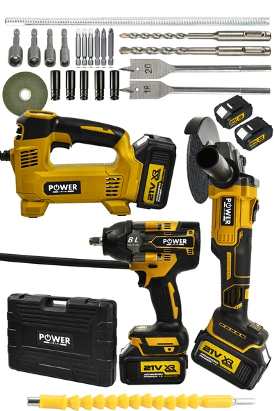 POWER BLACK 21 V 3'lü Set Hava Pompası 125mm Taşlama 800Nm Somun Sıkma Sökme Kırmızı ürün görseli 1