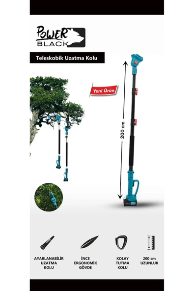 POWER BLACK 2 Metre Uzatmalı Teleskopik Sapı Testere Ve Budama Makinelerine Uyumlu ürün görseli 1