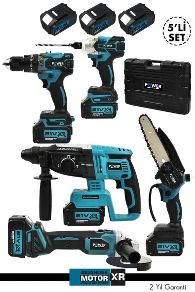 POWER BLACK 21v 2.0ah Kömürsüz Darbeli 5'li Set Şarjlı Hilti Taşlama Somun Sıkma Akülü Vidalama ürün görseli 1