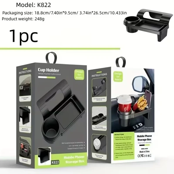 SChitec Cup Holder Oto Araç İçi Bardaklık Çok Amaçlı Organizer Telefon Tutucu Saklama Kutusu (Siyah) - Resim 6