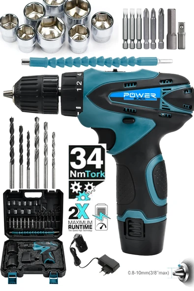 POWER BLACK Pro-xxc-line 58 Vf 5 Ah Çift Akülü Metal Şanzıman 24 Parça Akülü Vidalama Şarjlı Matkap Powerblack ürün görseli 1