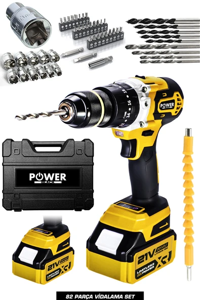 POWER BLACK Darbeli Fırçasız Motor Çift Akülü Vidalama Çelik Şanzıman Ultra Güçlü Şarjlı Matkap. ürün görseli 1