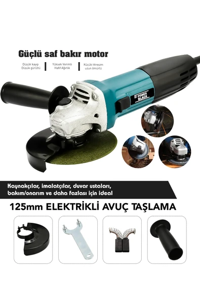 POWER BLACK 550 W 125 Mm Bakır Sargılı Spiral Avuç Içi Kesme Ve Ahşap Metal Kesme Taşlama Makinası - Resim 2