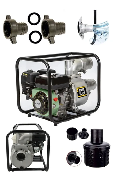POWER BLACK Bakır Sargılı Yüksek Performans 6,5 hp Yakıt Tasarruflu 3 İnc Benzinli Su Pompası Su Motoru ürün görseli 1