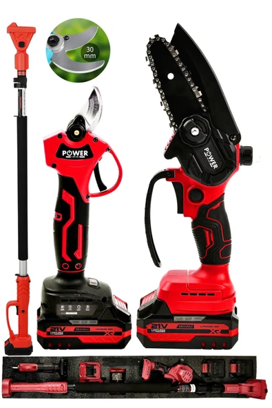 POWER BLACK 3 lü set tek lazer kesim kutuda 2 pala 2 zincir 2 batarya 18 V ürün görseli 1