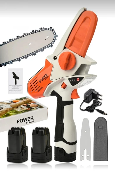 POWER BLACK Akülü Şarjlı El Testeresi Bıçkı Ağaç Kesme Dal Budama Turuncu M708 - Resim 3