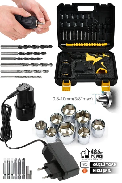 POWER BLACK Korumalı Çelik Şanzuman2akülü Matkap 132 Pcs Crv Çeliği Profesyonel Parlak Lokma Takımı Hediyeli - Resim 3