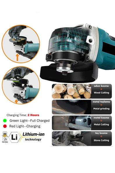 POWER BLACK 125 Mm Şarjlı Taşlama 2 Adet Akü Bedava-mavi - Resim 2