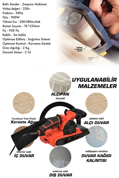 POWER BLACK Profesyonel  Extra Güçlü Elektrikli Cila Tank Zımpara Makinesi - Resim 2