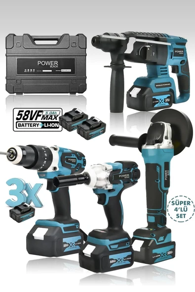 POWER BLACK Profesyonel 4'lü Set 2-26 Şarjlı Hilti-şarjlı Taşlama-13mm Şarjlı Darbeli Matkap- ürün görseli 1