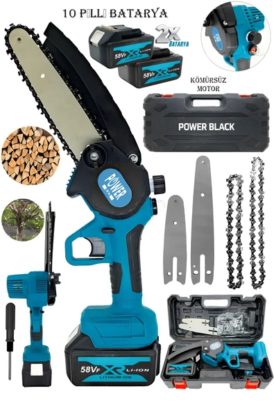 POWER BLACK ULTRA GÜÇLÜ 10 PİLLİ 2 BATARYALI 2 PALA 2 ZİNCİR DAL BUDAMA - Resim 2