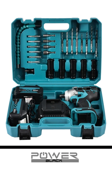 POWER BLACK 5ah Professional Somun Sökme Şarjlı Darbeli Matkap Vidalama Set Sarı Powerblack - Resim 2