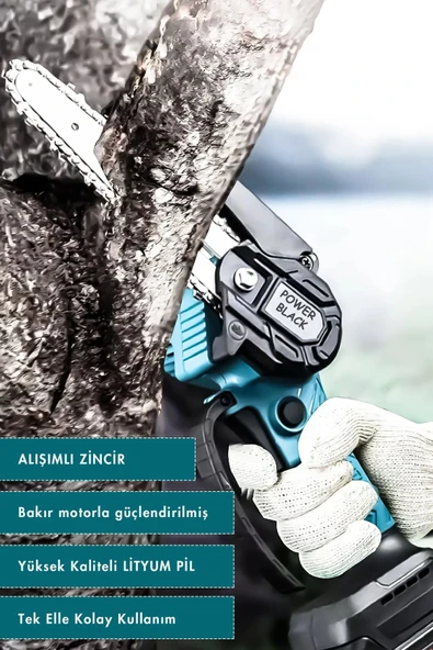 POWER BLACK Plus Germany Çift Bataryalı Extra Güçlü 58vf Şarjlı Dal Budama Testeresi - Resim 2