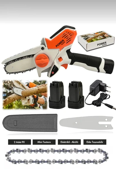 POWER BLACK Akülü Şarjlı El Testeresi Bıçkı Ağaç Kesme Dal Budama Turuncu M708 - Resim 2