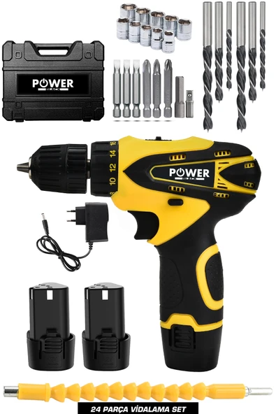 POWER BLACK Otamatik Korumalı Çelik Şanzıman 2 Akülü Matkap Akülü Vidalama Şarjlı Armut Biatarya ürün görseli 1