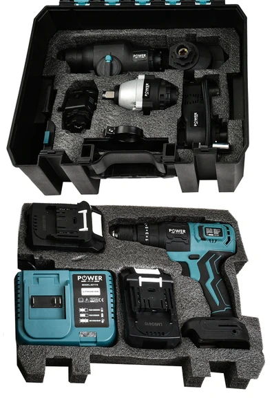 POWER BLACK 13 Başlıklı Süper Set Darbeli Matkap Testere Tilki Kuyruğu Taşlama Somun Sökme Havalı Pompa - Resim 3