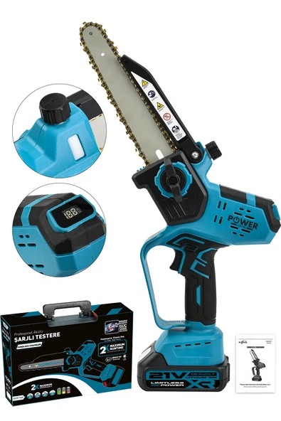 POWER BLACK Dijital Gösterge Ve Otomatik Yağlamalı El Testeresi Ağaç Odun Dal Kesme Budama ürün görseli 1