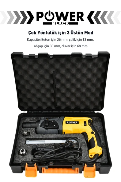 POWER BLACK Profesyonel 850w Darbeli Metal Şanzıman BAKIR SARGI Kırıcı Delici Hilti Matkap - Resim 2