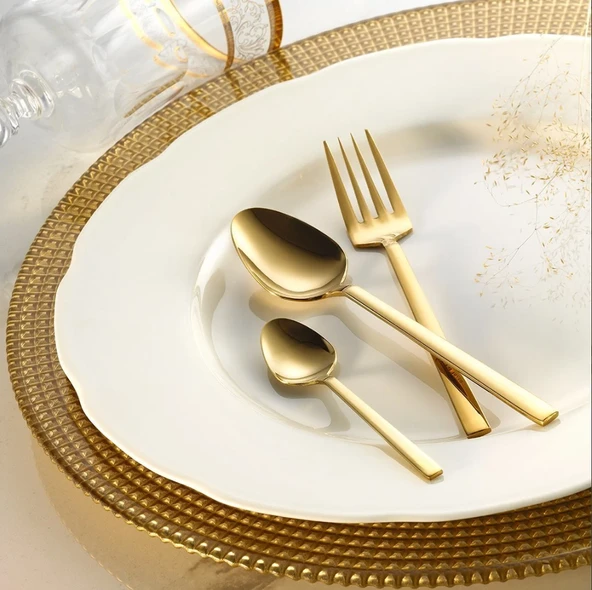 Fecra Doğa 36 Parça Gold Çatal Kaşık Bıçak Takımı - Resim 4