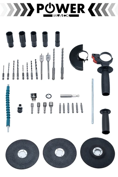 POWER BLACK itali 58 vf 3 ah kömürsüz 4 lü set somun sökme matkap avuç taşlama hilti - Resim 7