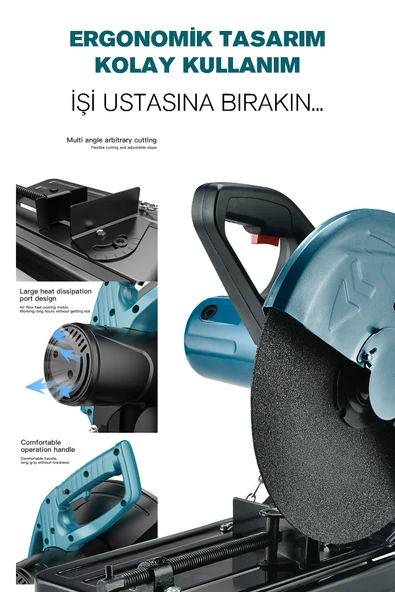 POWER BLACK 2000 W 355 Mm Bakır Sargılı Metal Şanzıman Profesyonel Profil Metal Kesme Makinesi - Resim 2