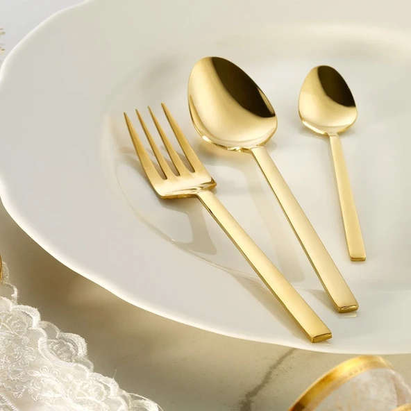 Fecra Doğa 36 Parça Gold Çatal Kaşık Bıçak Takımı - Resim 5