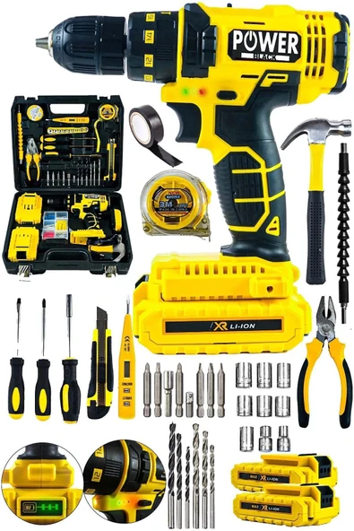 POWER BLACK GERMANY POWER BLACK 100 PARÇALI ULTRA LÜKS MEN 12 V 1,5 AH ÇİFT BATARYALI MATKAP ürün görseli 1