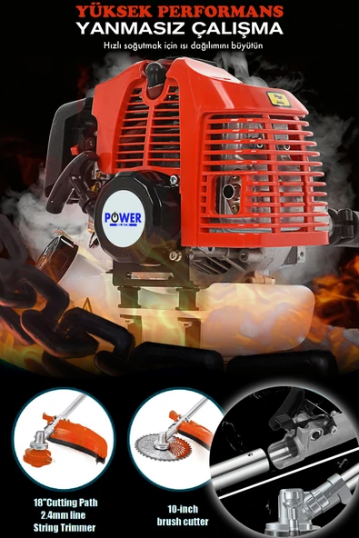 POWER BLACK GERMAN 11000rpm 5.9 Hp Sırt Tipi Benzinli Motorlu Ot Çalı Çim Biçme Tırpanı - Resim 3