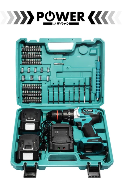 POWER BLACK Darbeli Fırçasız Motor Çift Akülü Vidalama Çelik Şanzıman Ultra Güçlü Şarjlı Matkap. - Resim 2
